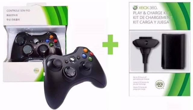 Kit Xbox 360 Slim Controle Sem Fio e Carregador Bateria