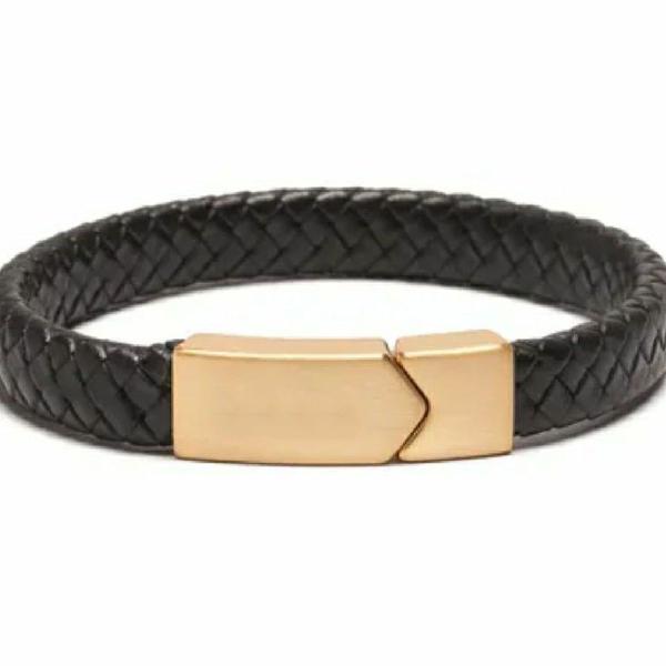 Pulseira de Couro Masculina Preta Pother