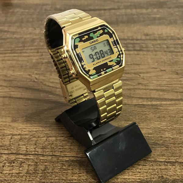 Relógio Casio A168 Dourado Camuflado Feminino Masculino a