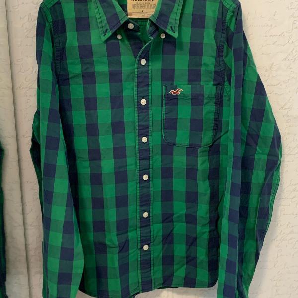 camisa xadrez verde hollister