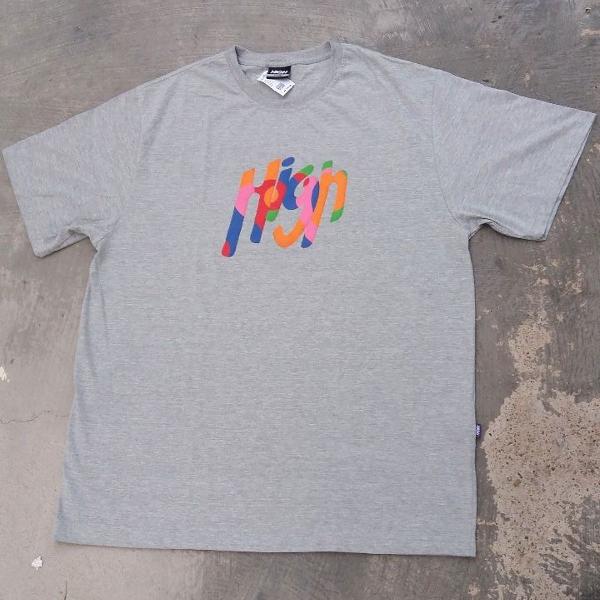 camiseta high company wonder cinza mescla colorida logo