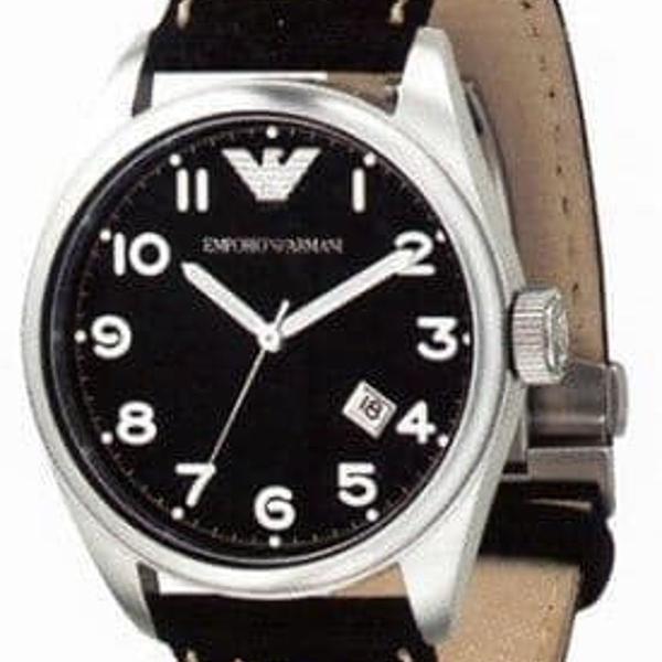 r$ 950 emporio armani ar-506 preto pulseira de couro