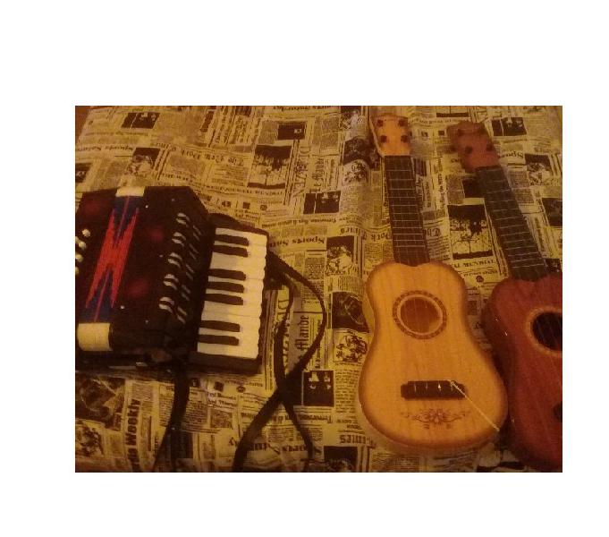 vendo um acordeon de brinquedo realistico e 2 ukulele novos