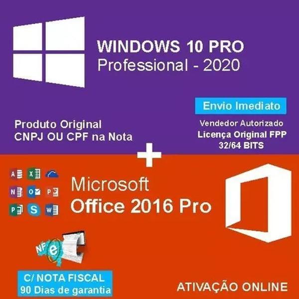 windows 10 pro + office 2016+nota fiscal