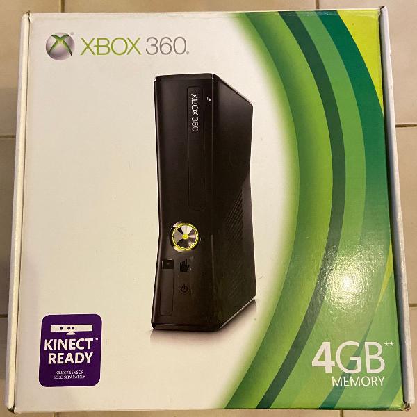 xbox 360 slim 4gb + 6 jogos + acessórios