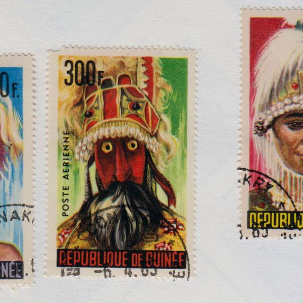 3 selos postais antigos guiné 1965 nativos mascaras