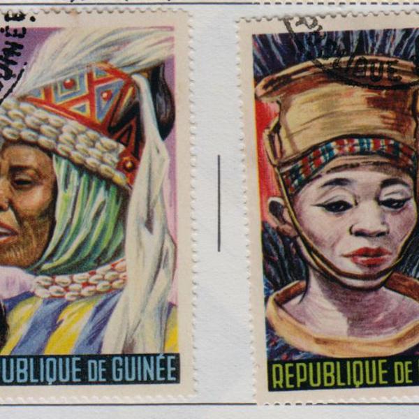 4 selos postais antigos guiné 1965 nativos mascaras