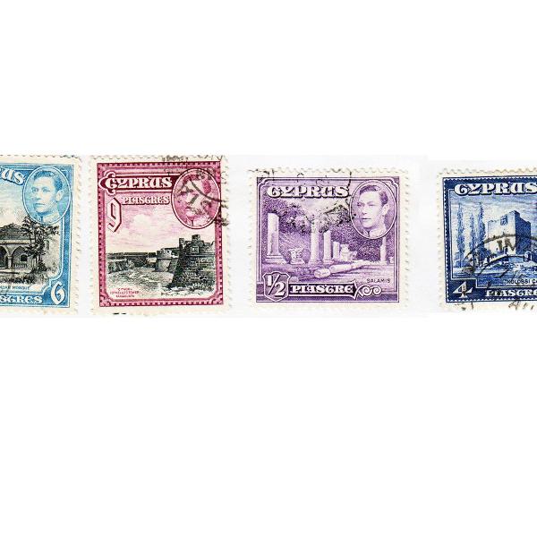 4 selos postais para colecionadores chipre 1938-1951