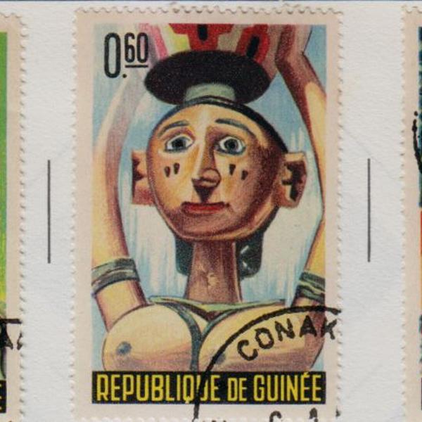 5 selos postais antigos guiné 1965 nativos mascaras