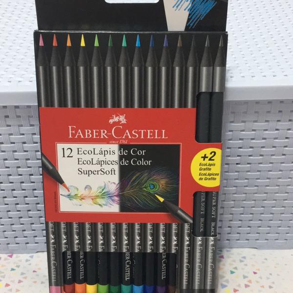ecolápis de cor supersoft 12 cores faber castell + 2 lápis