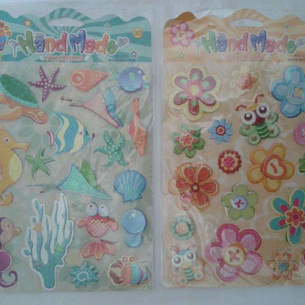kit 36 adesivos 3d stickers - handmade - mar / flores