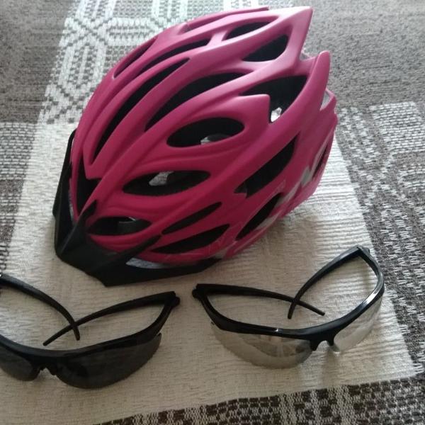 kit capacete e 2 óculos para ciclismo