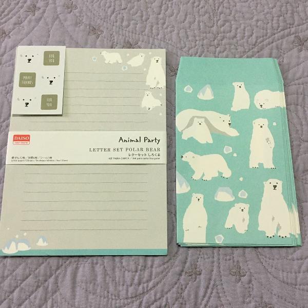 kit de papel de carta urso polar - 12 folhas, 6 envelopes e