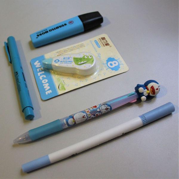 kit de papelaria azul - cinco itens