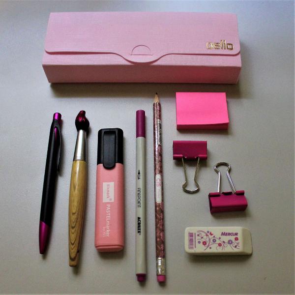 kit de papelaria rosa - 10 itens