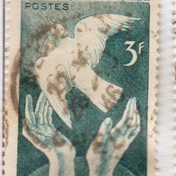 selo antigo frança - 1946 pomba da paz - conferência de