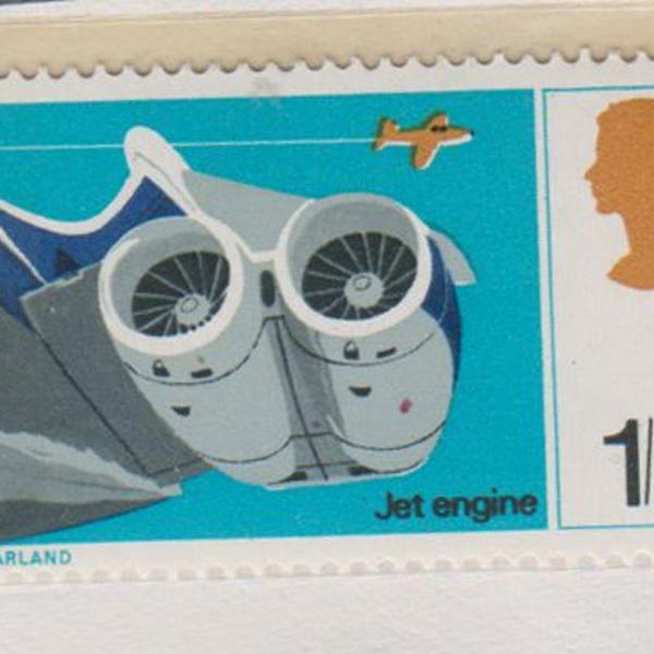 selo postal antigo british descoberta e invenção jet