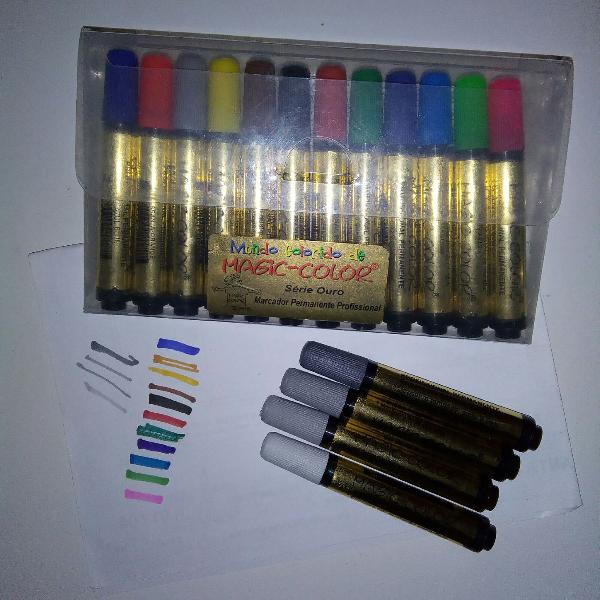 Kit marcador Magic-Color série Gold estojo com 12 cores + 4