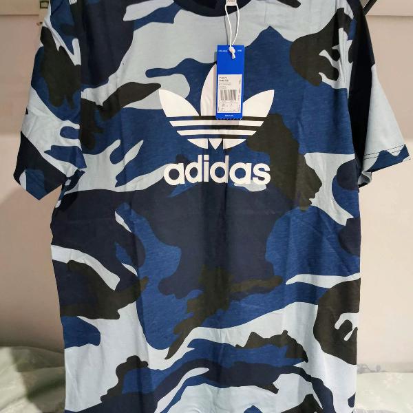 camiseta adidas camuflada azul originals trefoil