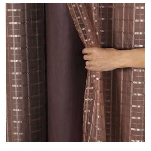 cortina 4,00x2,70 blecaute tecido com voal xadrez marrom