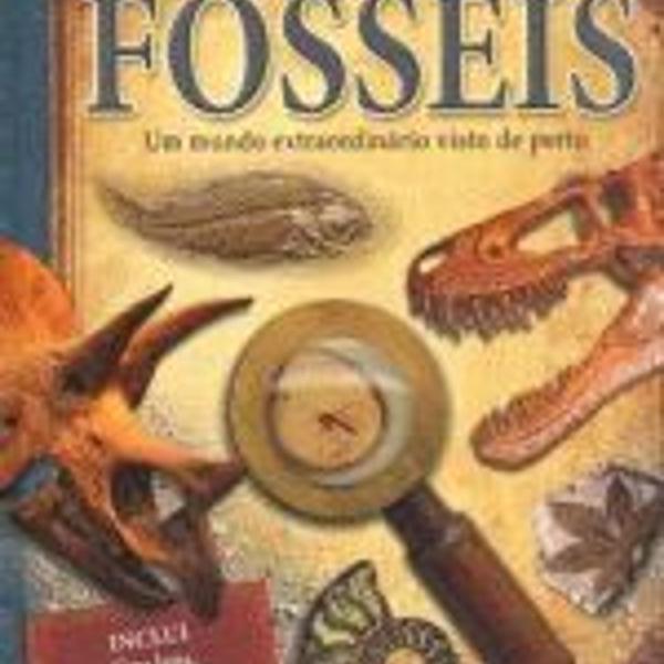 livro de Ciências fósseis de dinossauros com lupa