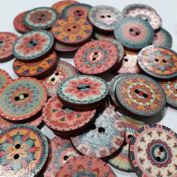 36 botões de madeira vintage originais 25 mm