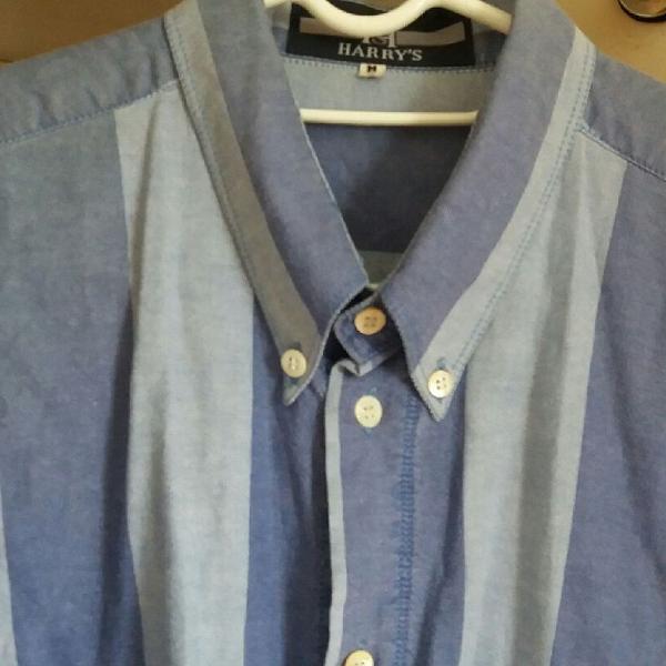 Camisa social masculina Harry's listrada azul vintage