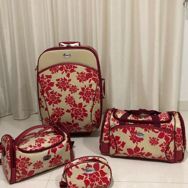 kit de malas de couro original vermelha da barbie