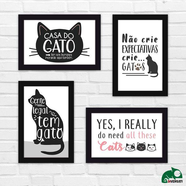 4 placas decorativas frases gatos
