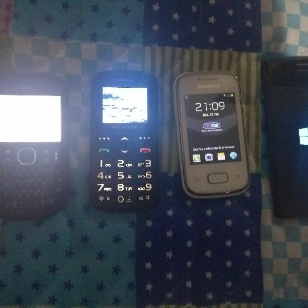 Lote quatro celulares Samsung Galaxy Music, Nokia Qwerty,