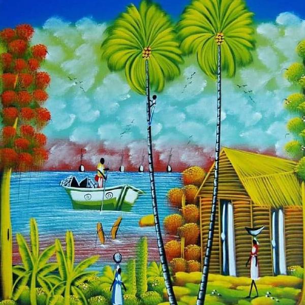 Pinturas haitiana naif original medida 70x50 Galeria Ajur sp
