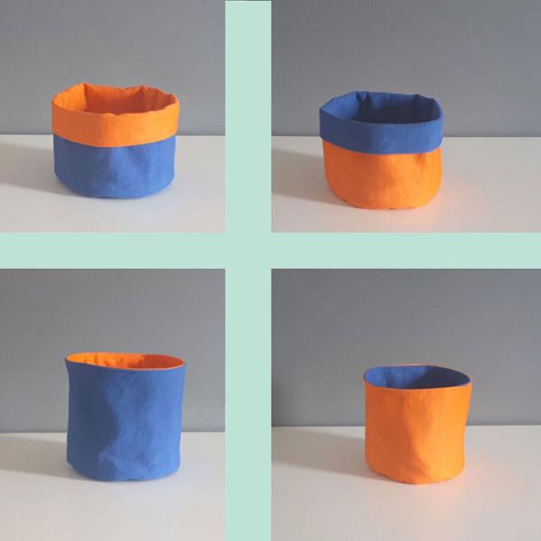 cachepot tecido azul e laranja