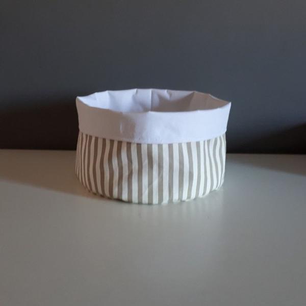 eco cesto em tecido listra bege branco 25 cm × 18 cm