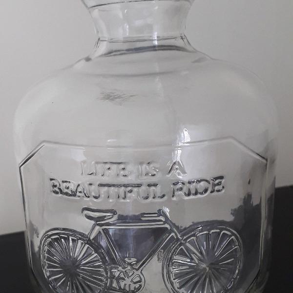 garrafa em vidro trabalhada desenho de bike.