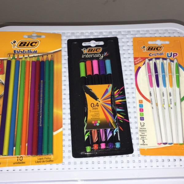 kit escolar canetas coloridas bic cristal up e intensity +