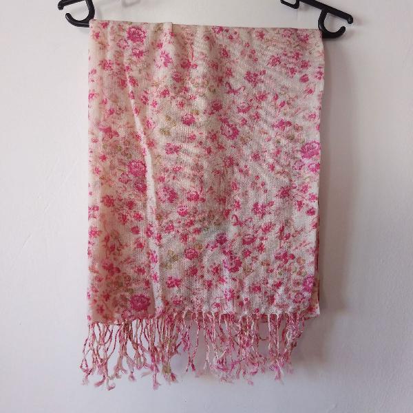 lenço florido rosa com branco