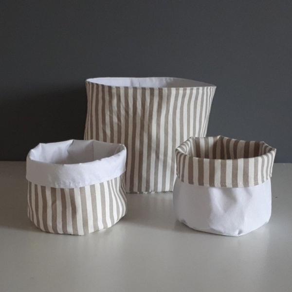 trio de eco cestos em tecido algodão rústico e nylon