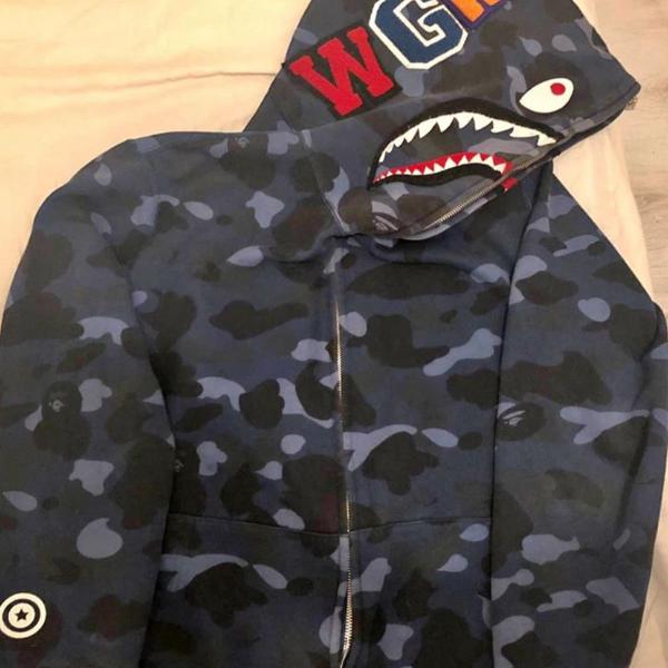 moletom bape shark hoodie fz blue