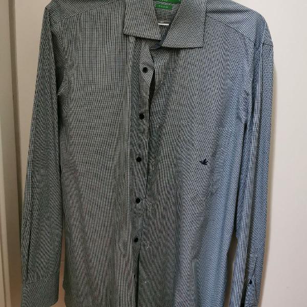 Camisa Social Brooksfield - Cinza/Verde Escuro quadriculado