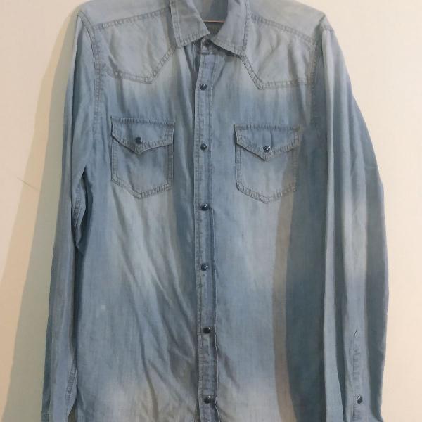 Camisa Social Jeans Masculina Azul