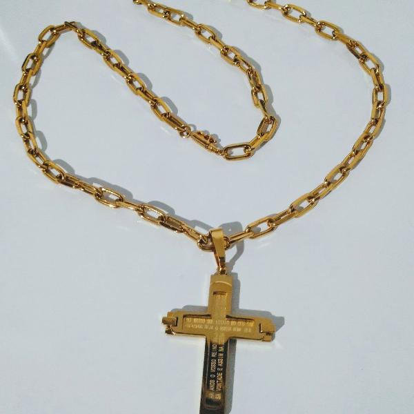Cordão crucifixo banhado a ouro 18 k