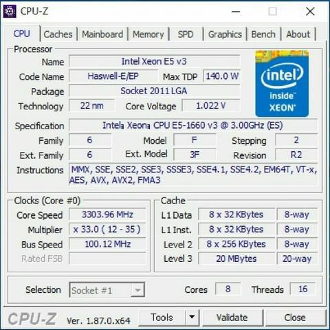 Intel Xeon E5-1660 v3 qs agsl 3GHz 8C LGA2011-3 Compatível