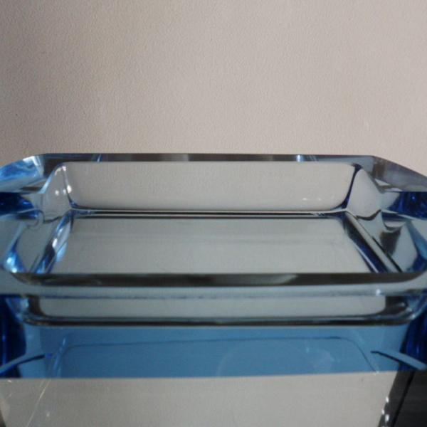 cinzeiro azul retangular vintage de cristal tcheco - bohemia