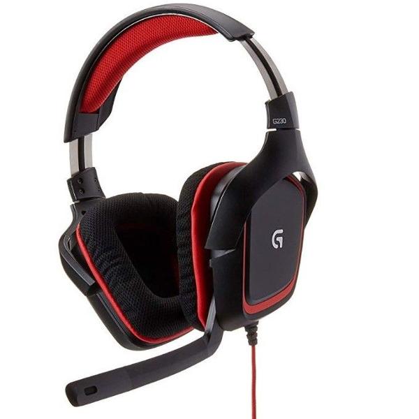 headset stereo para jogos logitech g230, preto e vermelho