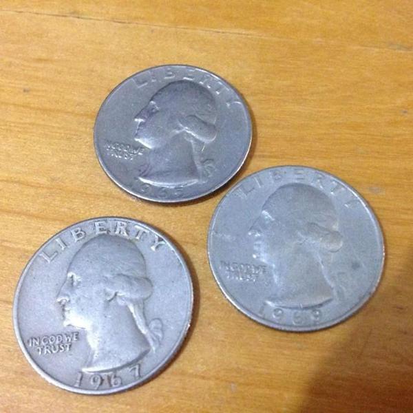 3 moedas quarter dollar tradicionais anos 60 r$78