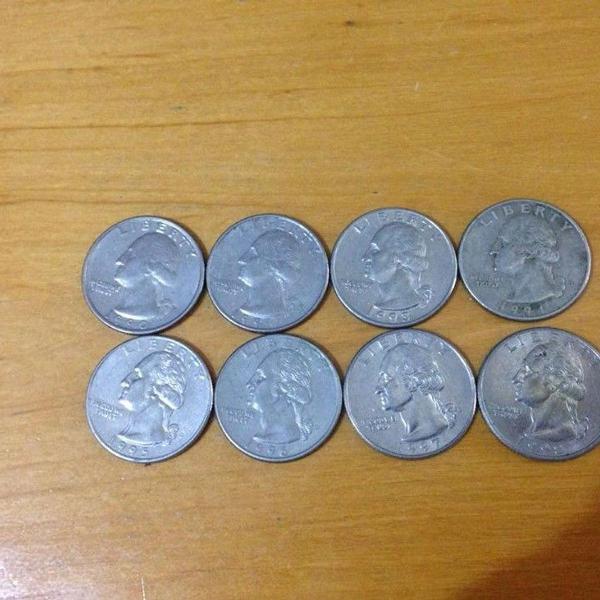 8 moedas quarter dollar tradicionais anos 90 r$89