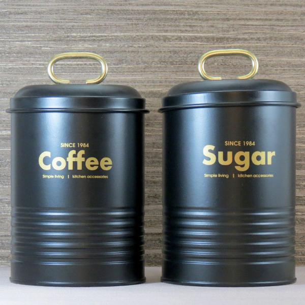 conj 2 latas porta café 500g e açúcar preto e dourado