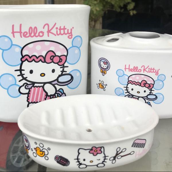 kit de banheiro de louça da hello kitty