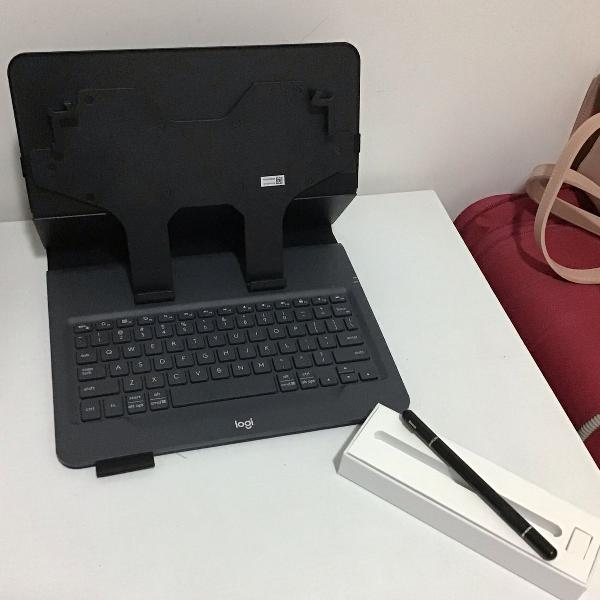 novo teclado folio para tablet + caneta para tablet