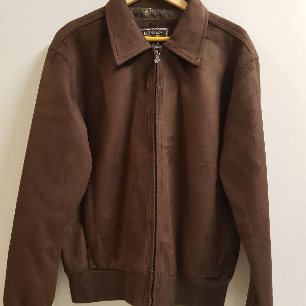 Jaqueta de couro camurça masculina marrom